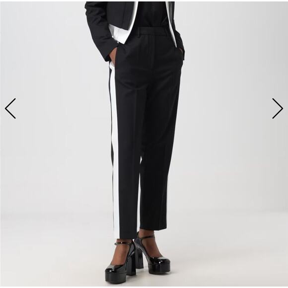 Karl Lagerfeld Black With White Stripe High Waist Tailored Pants FR40 IT44 L - Picture 1 of 10